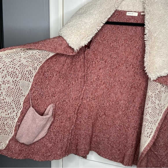 Sleeping On Snow Anthropologie Pink/Rose Knit Cardigan w/ Sherpa Collar Medium - Picture 8 of 14
